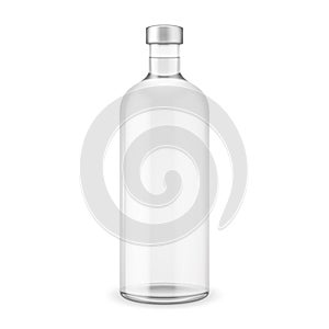 Glass vodka bottle with silver cap.