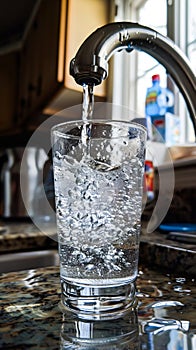 A glass of water is being filled with water