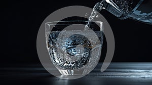 Glass of water is being poured into a cup realistic. Al generated