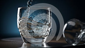 Glass of water is being poured into a cup realistic. Al generated