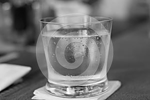 Glass of water black and white.