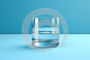 Glass of water on a blue background. 3d render illustration.