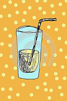 A glass of water hand drawn with stroke. pen pencil illustration