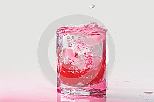 Glass of water, ice and cranberries with splash