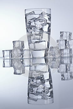 Glass of water with ice cubes photo