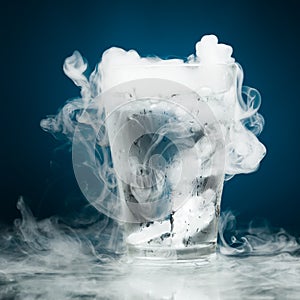 Glass of water with ice vapor