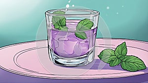 glass of water with mint A glass of water with mint leaves, showing the aroma and the healthiness of water. the liquid is purple