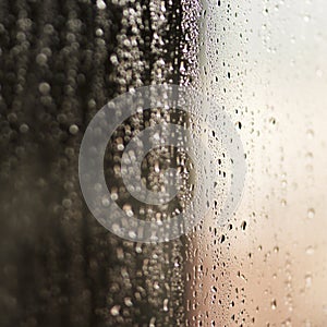 Glass, water or raindrops with steam on surface, texture and wallpaper or screensaver with abstract. Moisture, humid or