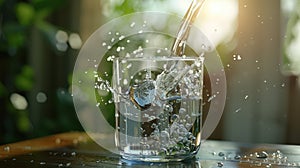 The glass with water splash.AI generated image photo