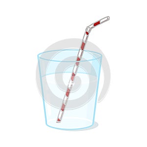 Glass of water and straw illustration on white background