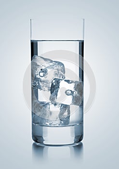 Glass of water with three ice cubes