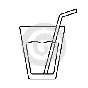 Glass of water vector flat isolated with straw