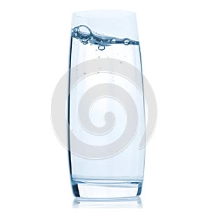 Glass with water on white background