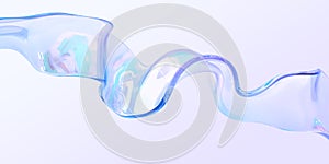 Glass wave or crystal ribbon on abstract background 3d render. Iridescent transparent geometric shape, curved liquid
