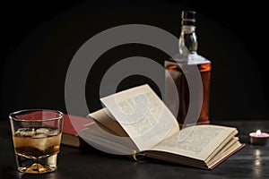 A glass of whiskey and a good book