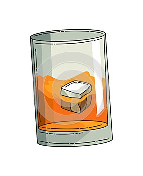 Glass of whiskey with ice. Realistic vector glass with smokey scotch whiskey isolated on white background. Glass and