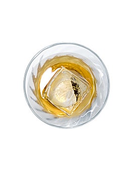 Glass of whiskey on the rocks isolated on a white background