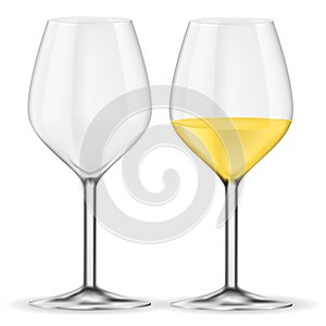 Glass of white wine. Empty and full