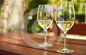 Glass of white wine outdoor