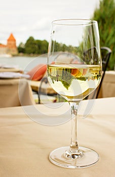 Glass of white wine photo