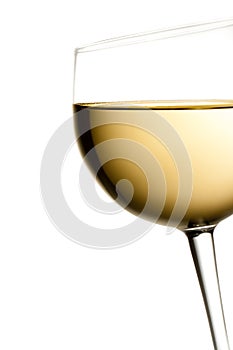 Glass of white wine tilted with space for text