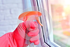 Window cleaning with professional chemical equipment