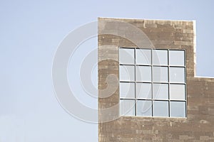 Glass window on smooth blue background