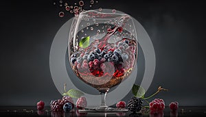 a glass of wine with berries and mints on the side. generative ai