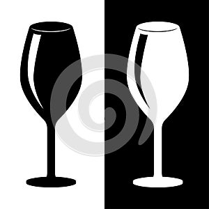 Glass of wine. Black and white silhouette drawing
