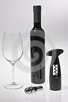 Glass & Wine Bottle with corkscrew