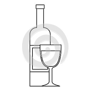 Glass of wine and a bottle icon, outline style