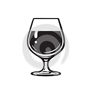 Glass of wine, brandy, cognac or whiskey. Wineglass icon. Snifter beer glass. Vector illustration on white background.