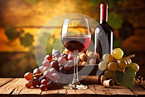 glass wine food winery grape bottle sunset alcohol background drink beverage. Generative AI.