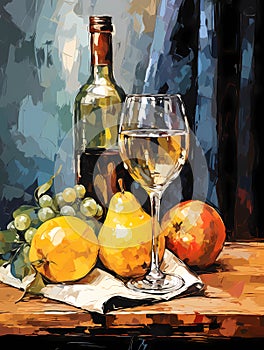 A Glass Of Wine And Fruit On A Table