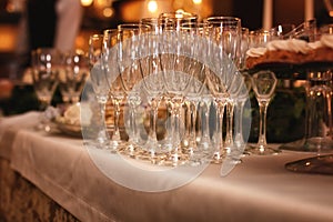 Glass wine glasses on the table served in the restaurant