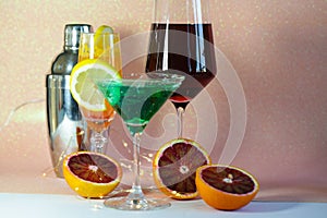 a glass of wine with lights , celebration, alcoholic photo