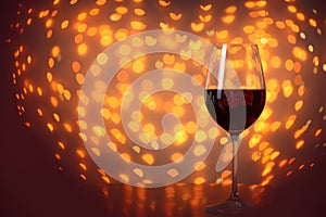 Glass of wine on table against blurred lights