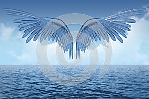 glass wings soar over the ocean