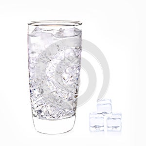 Glass wster ice on white background