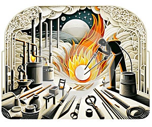 Glassblowing Art in Paper Cut Style