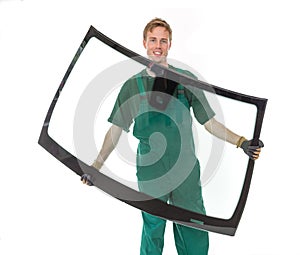 Glasser with windscreen or windshield and white background