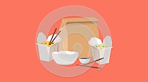 Vector Isolated Illustration of Chinese Takeaway Food