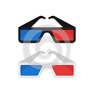Glasses 3d for cinema flat icon isolated on white background. Vector illustration