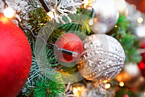 Glasses of ball on a Christmas or New Year`s eve background