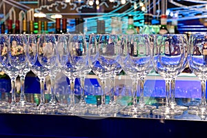 Glasses on a bar rack