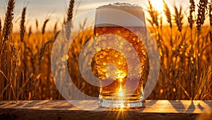 Glasses of beer against the backdrop a field of barley mug