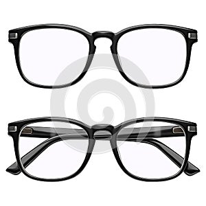 Glasses with black frame, round in shape, isolated on a transparent or white background. Glasses designed for correction