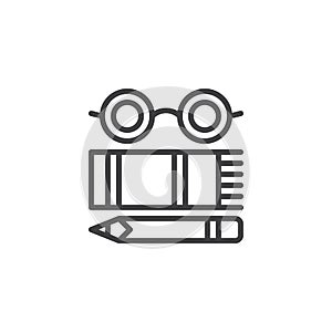 Glasses, book and pencil outline icon