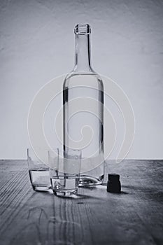 Glasses and bottle