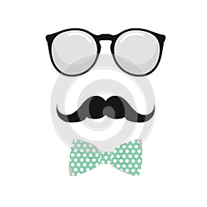 Glasses , Bowtie and Mustache man Set. Vector illustration